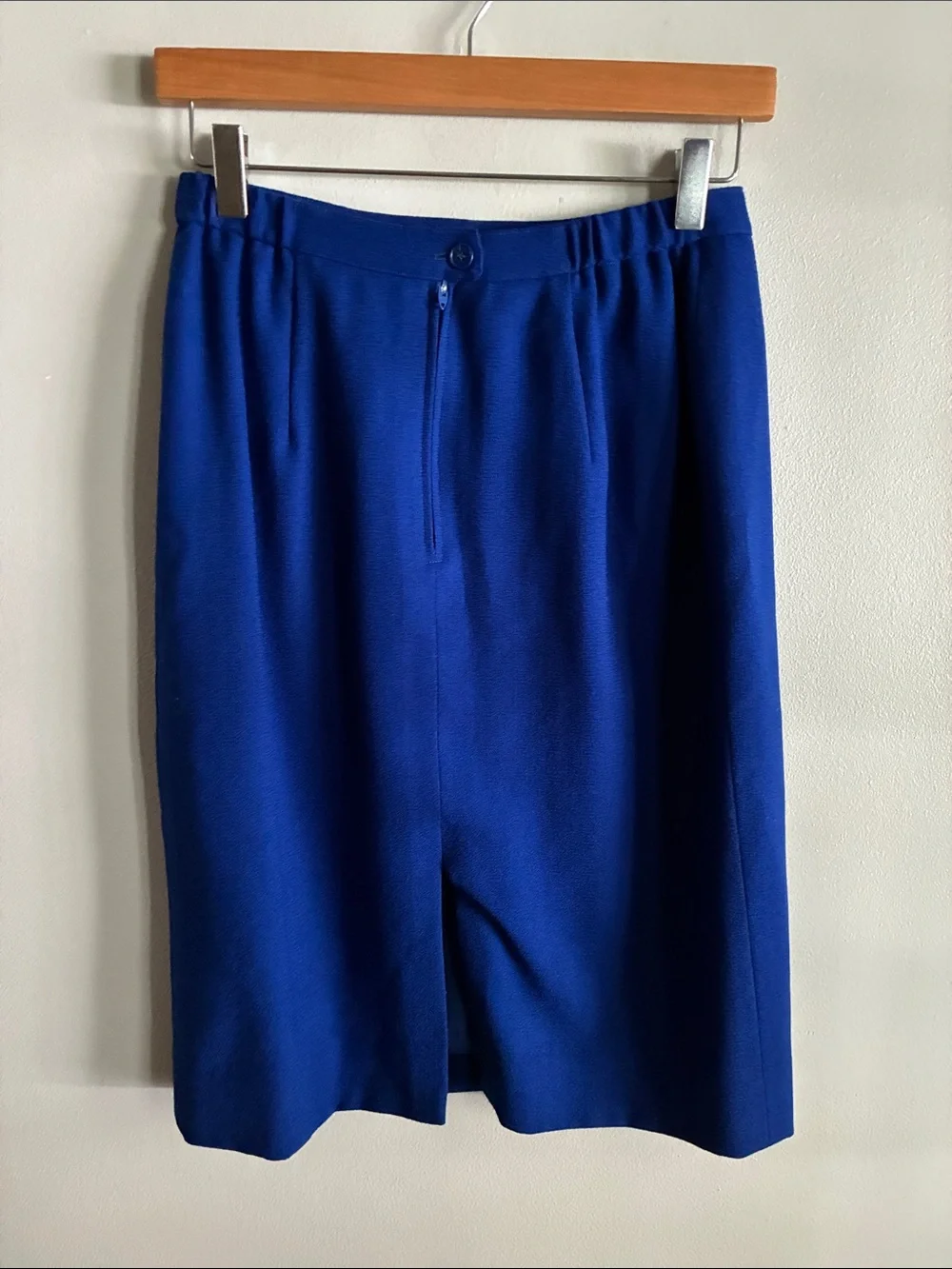 Vintage Herbert Grossman Cynthia Sobel Wool Skirt Suit Blue Size 6 USA